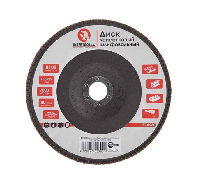 Диск шліфувальний пелюстковий 180 x 22мм зерно K100 INTERTOOL BT-0230