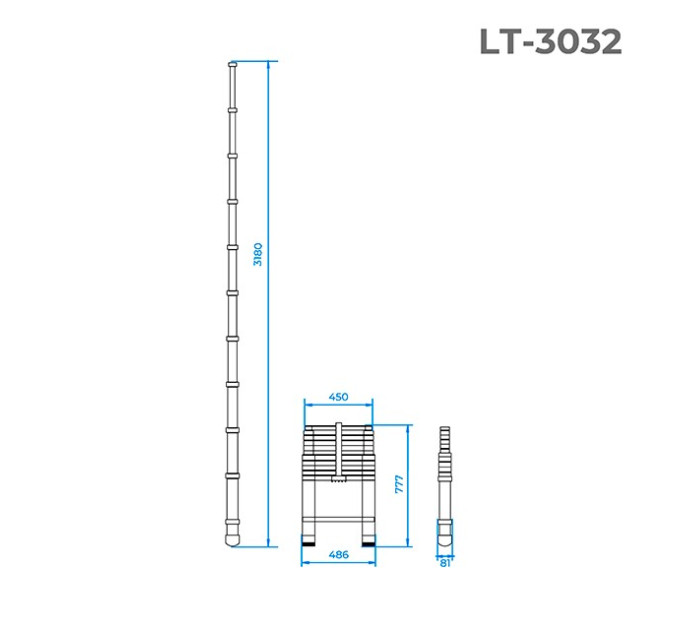 Драбина з алюмінію, телескопічна 10 сход., 3,20 м INTERTOOL LT-3032