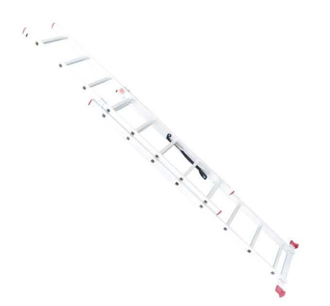 Драбина з алюмінію, 2-секційна універсальна розкладна, 2*8 сход., 3,69 м INTERTOOL LT-0208