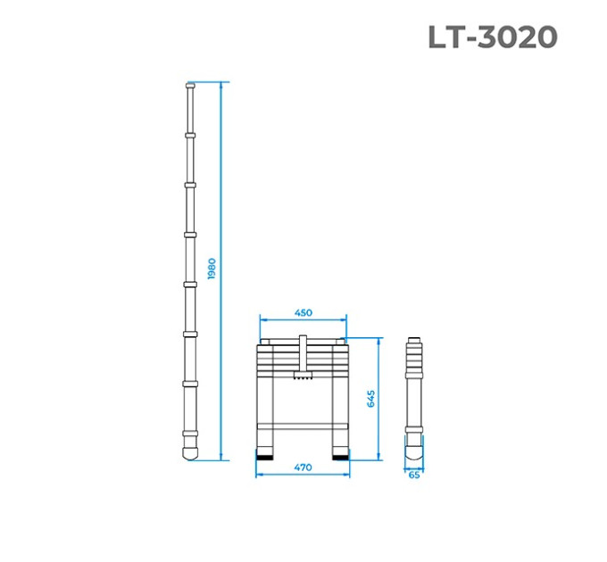 Драбина з алюмінію, телескопічна 6 сход., 1,98 м INTERTOOL LT-3020