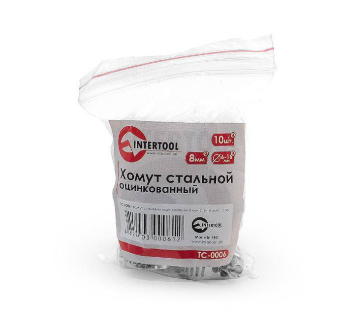 Хомут сталевий оцинкований 8 мм, D - 6-16 мм INTERTOOL TC-0006