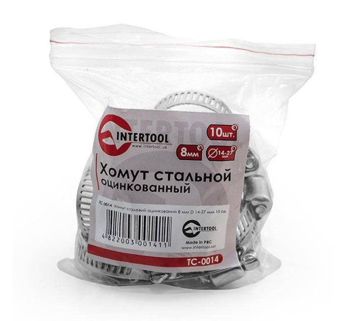 Хомут сталевий оцинкований 8 мм, D - 14-27 мм INTERTOOL TC-0014
