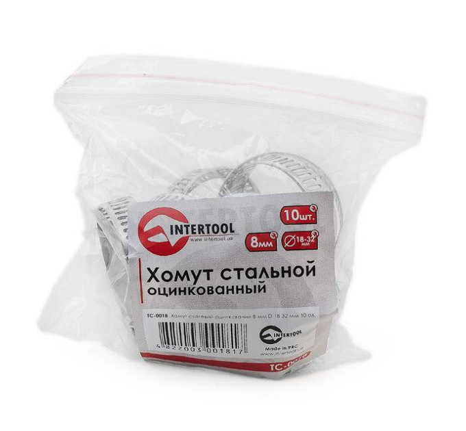 Хомут сталевий оцинкований 8 мм, D - 18-32 мм INTERTOOL TC-0018