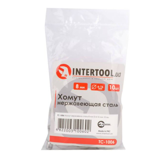 Хомут нержавіюча сталь 8 мм, D - 6-16 мм INTERTOOL TC-1006