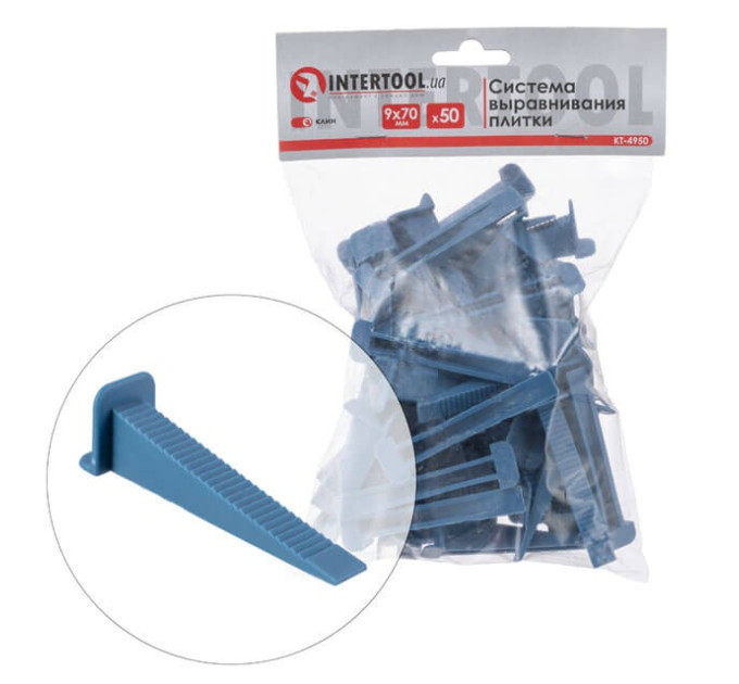 Система вирівнювання плитки, клин 9*70 мм / 50 шт INTERTOOL KT-4950