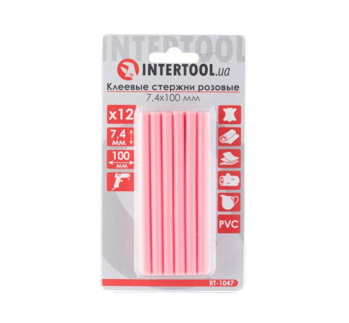 Комплект стрижнів клейових рожевих 7,4 мм * 100 мм, 12 шт. INTERTOOL RT-1047