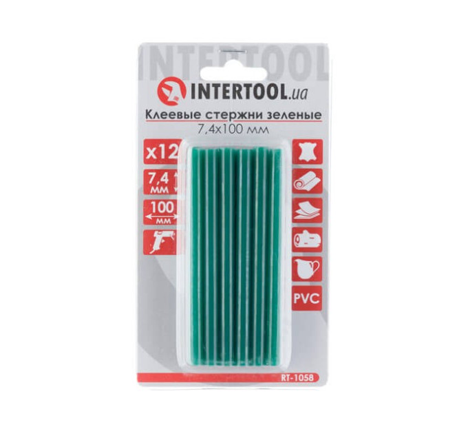 Комплект стрижнів клейових зелених 7,4 мм * 100 мм, 12 шт. INTERTOOL RT-1058
