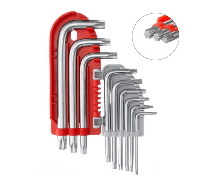 Набір ключів Г-подібних TORX, 9 од., Т10-Т50, S2, PROF INTERTOOL HT-1821