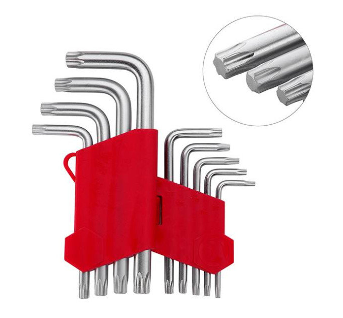 Набір ключів Г-подібних TORX 9 шт, Т10-Т50, CrV, Small INTERTOOL HT-0607