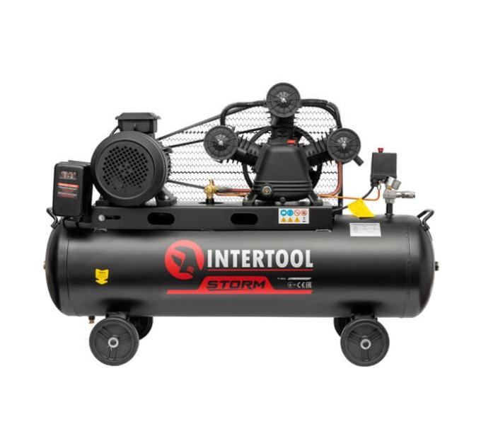 Компресор 100 л, 4 кВт, 380 В, 10 aтм, 600 л/хв., 3 циліндри STORM INTERTOOL PT-0036