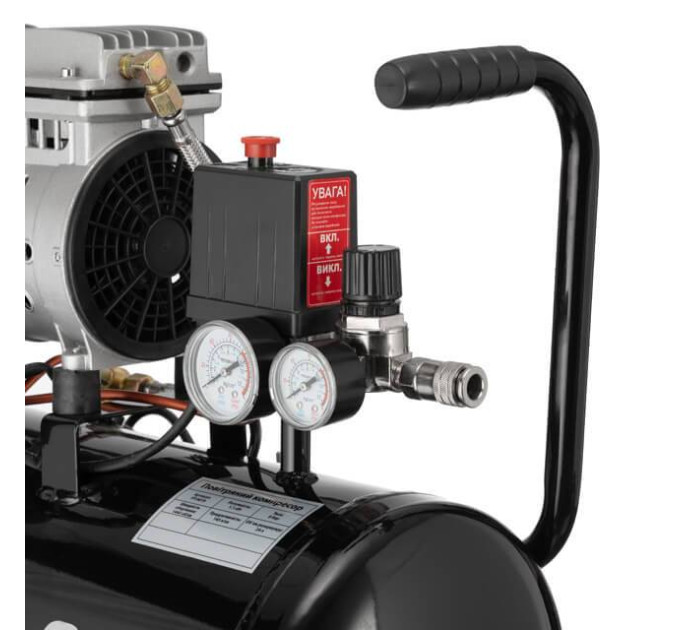 Компресор МК 24 БМ, 24л, 1.1 кВт, 220 В, 8 атм, 145 л/хв., малошумний, безмасляний, 2 циліндри INTERTOOL PT-0019