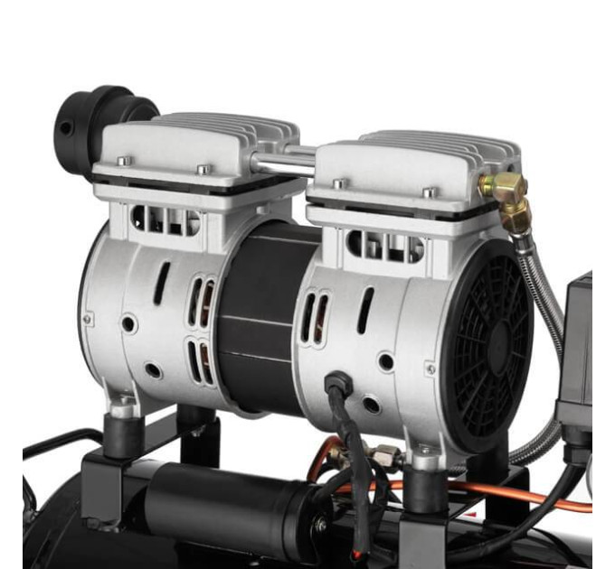 Компресор МК 24 БМ, 24л, 1.1 кВт, 220 В, 8 атм, 145 л/хв., малошумний, безмасляний, 2 циліндри INTERTOOL PT-0019