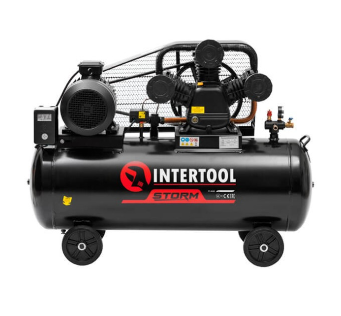 Компресор 200 л, 7,5 кВт, 380 В, 10 aтм, 1050 л/хв., 3 циліндри INTERTOOL PT-0040
