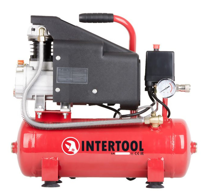 Компресор 9 л, 0.75 кВт, 220 В, 8 aтм, 160 л/хв. INTERTOOL PT-0002