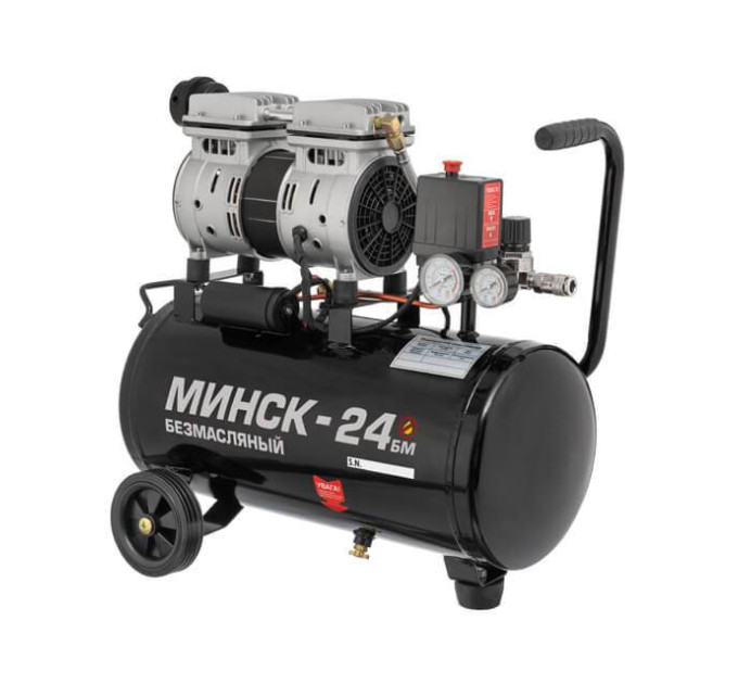 Компресор МК 24 БМ, 24л, 1.1 кВт, 220 В, 8 атм, 145 л/хв., малошумний, безмасляний, 2 циліндри INTERTOOL PT-0019