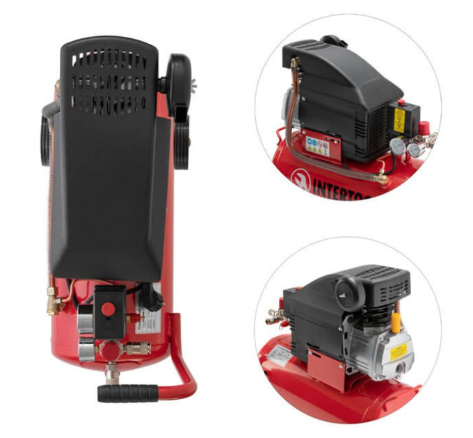Компресор 24 л, 1500 Вт, 220 В, 8 атм, 206 л/хв. INTERTOOL PT-0010