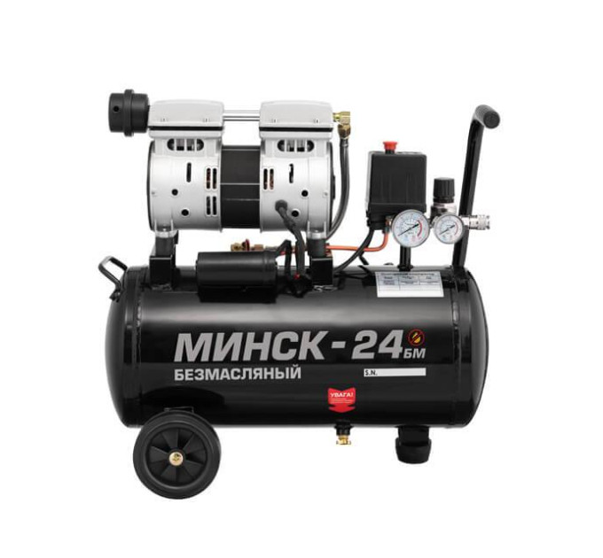 Компресор МК 24 БМ, 24л, 1.1 кВт, 220 В, 8 атм, 145 л/хв., малошумний, безмасляний, 2 циліндри INTERTOOL PT-0019