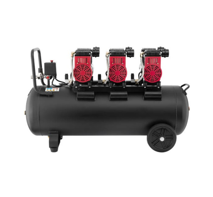 Компресор 100 л, 3х1.1 кВт, 220 В, 8 aтм, 480 л/хв., 1400 об/хв., малошумний, безмасляний, 6 циліндрів INTERTOOL PT-0028