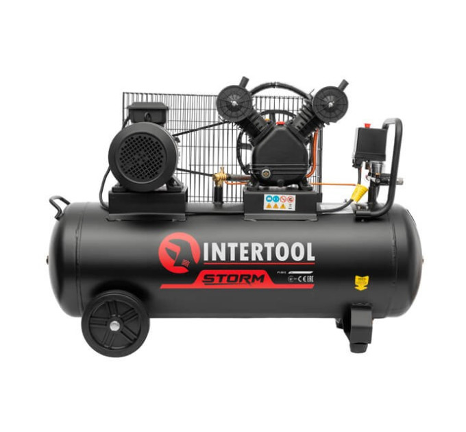 Компресор 100 л, 3 кВт, 380 В, 10 aтм, 500 л/хв., 2 циліндри INTERTOOL PT-0013