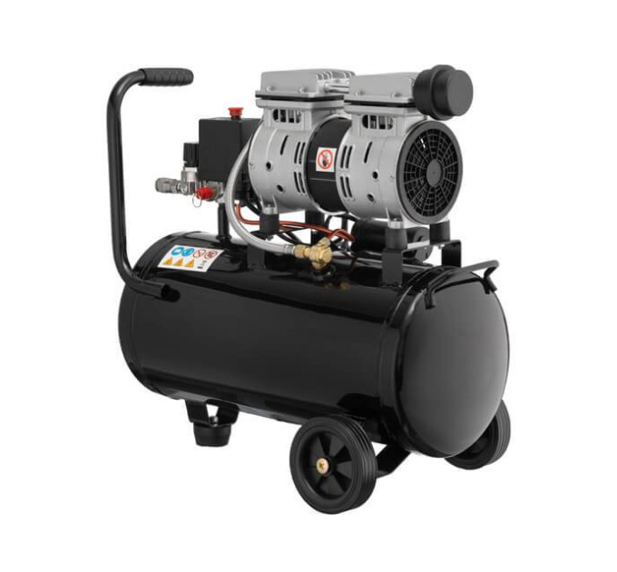 Компресор МК 24 БМ, 24л, 1.1 кВт, 220 В, 8 атм, 145 л/хв., малошумний, безмасляний, 2 циліндри INTERTOOL PT-0019