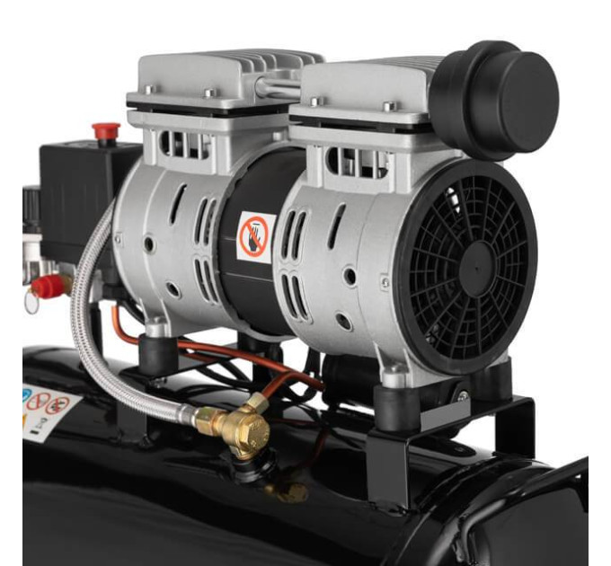 Компресор МК 24 БМ, 24л, 1.1 кВт, 220 В, 8 атм, 145 л/хв., малошумний, безмасляний, 2 циліндри INTERTOOL PT-0019