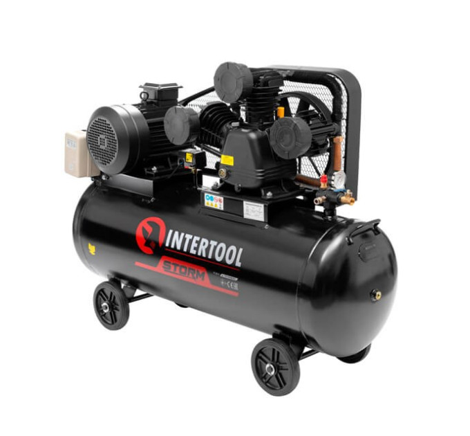 Компресор 200 л, 7,5 кВт, 380 В, 10 aтм, 1050 л/хв., 3 циліндри INTERTOOL PT-0040