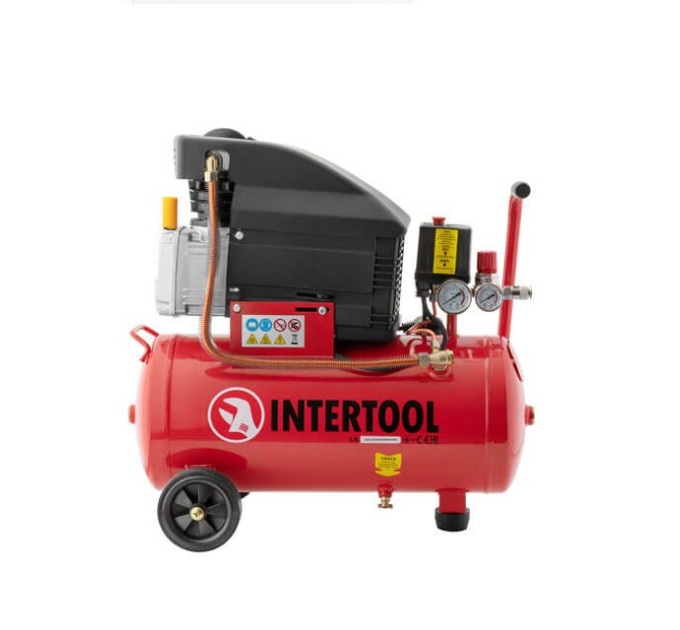 Компресор 24 л, 1500 Вт, 220 В, 8 атм, 206 л/хв. INTERTOOL PT-0010