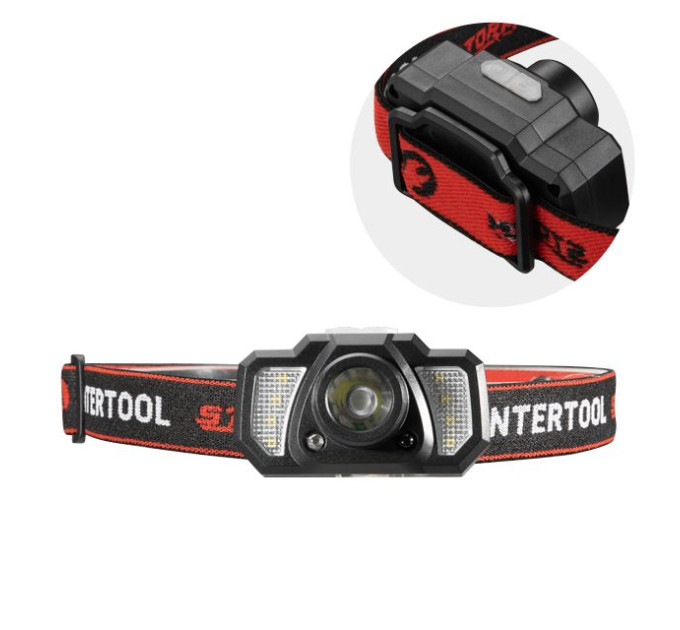 Ліхтар налобний акумуляторний XPE+6SMD+2RED LED, 7 режимів роботи, сенсор, STORM INTERTOOL LB-0311