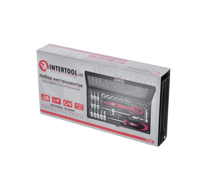 Набір інструментів 1/4", 28 од. (гол. 4-13 мм, біти 11 од.) INTERTOOL ET-6028