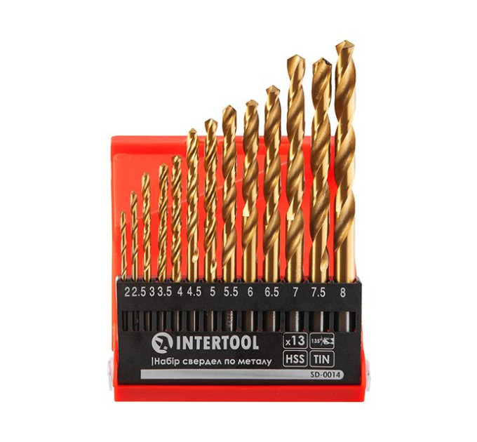 Набір свердел по металу DIN338 HSS 13шт (2-8мм), покриття Ti INTERTOOL SD-0014