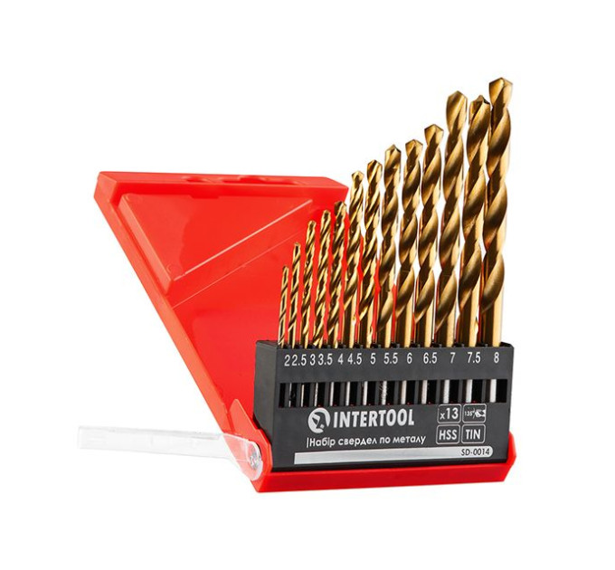 Набір свердел по металу DIN338 HSS 13шт (2-8мм), покриття Ti INTERTOOL SD-0014