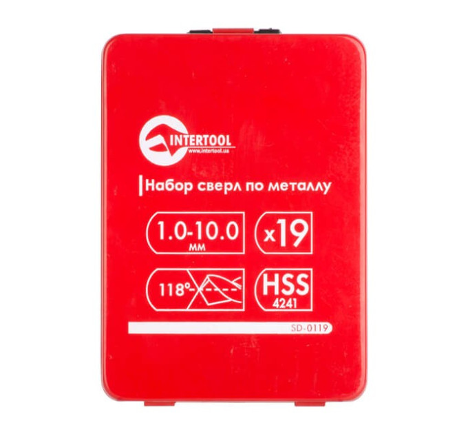 Набір свердел по металу HSS 19 од. (1.0-10.0), полірована сталь INTERTOOL SD-0119