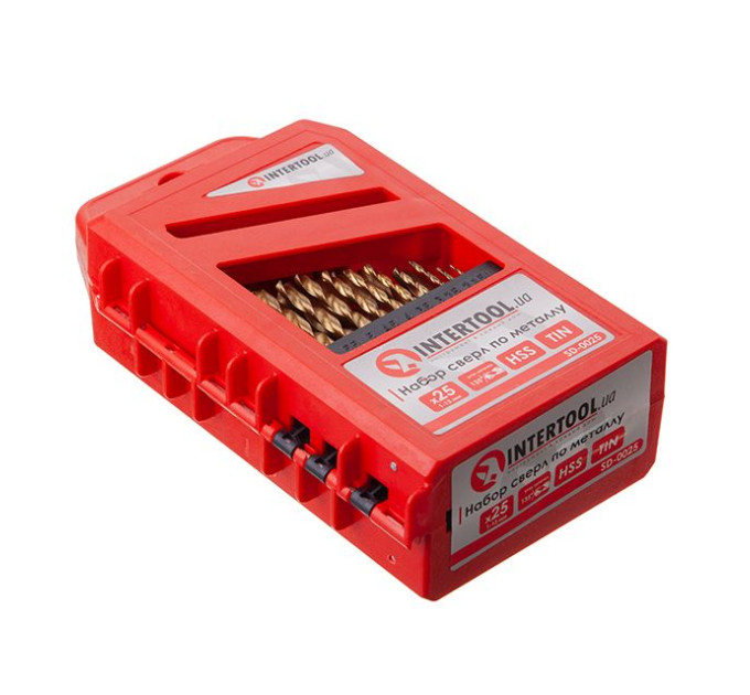 Набір свердел по металу DIN338 HSS 25шт (1.0-13.0), покриття Ti INTERTOOL SD-0025