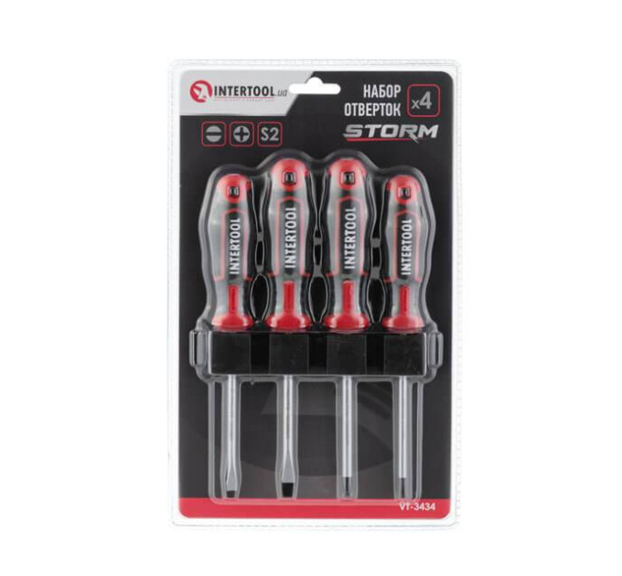Набір викруток 4 од (SL5.0 * 100 мм, SL6.0 * 100 мм, PH1 * 100 мм, PH2 * 100 мм), STORM INTERTOOL VT-3434