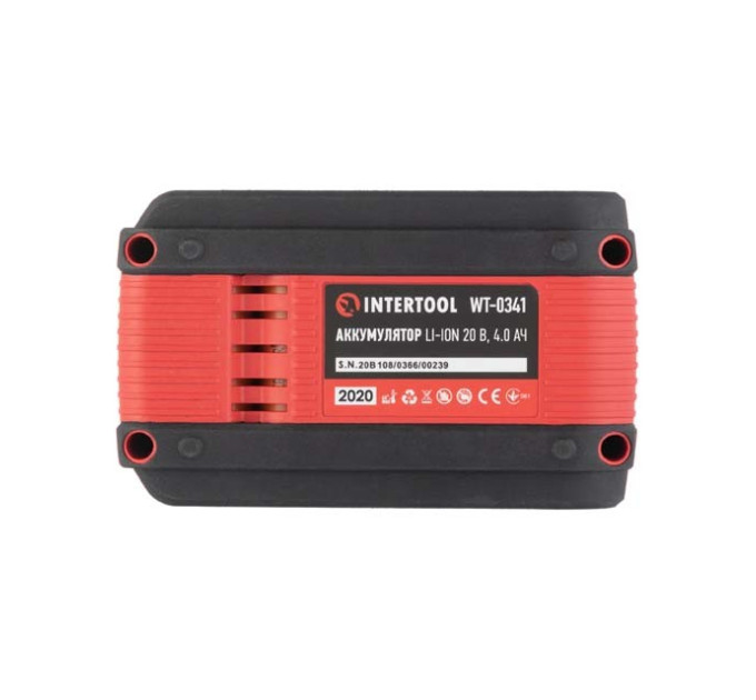 Акумулятор 20 В, Li-ion, 4.0 Аг, індикатор рівня заряду INTERTOOL WT-0341