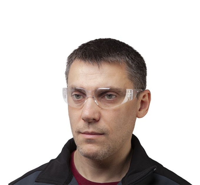 Окуляри захисні прозорі, матеріал лінз - полікарбонат, матеріал завушників - полікарбонат, захист від удару INTERTOOL SP-0083