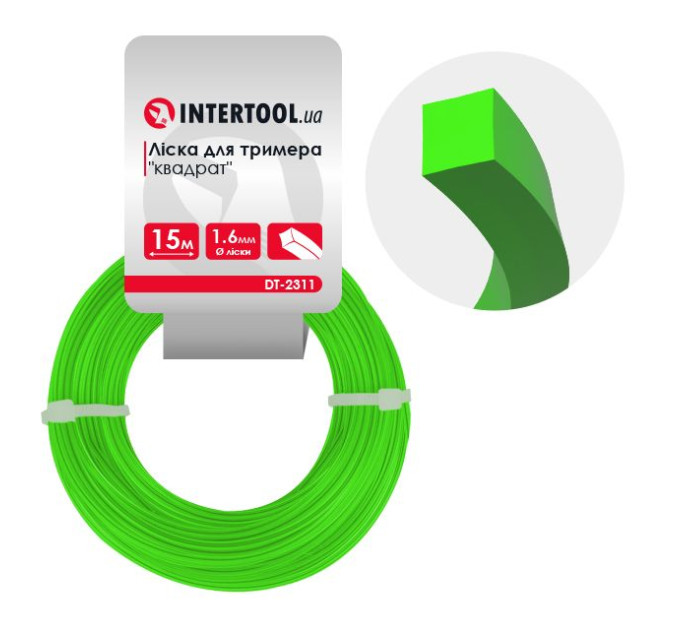 Лiска для тримера "квадрат", 1.6 мм x 15 м INTERTOOL DT-2311