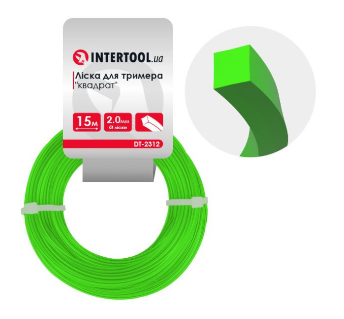 Лiска для тримера "квадрат", 2.0 мм x 15 м INTERTOOL DT-2312