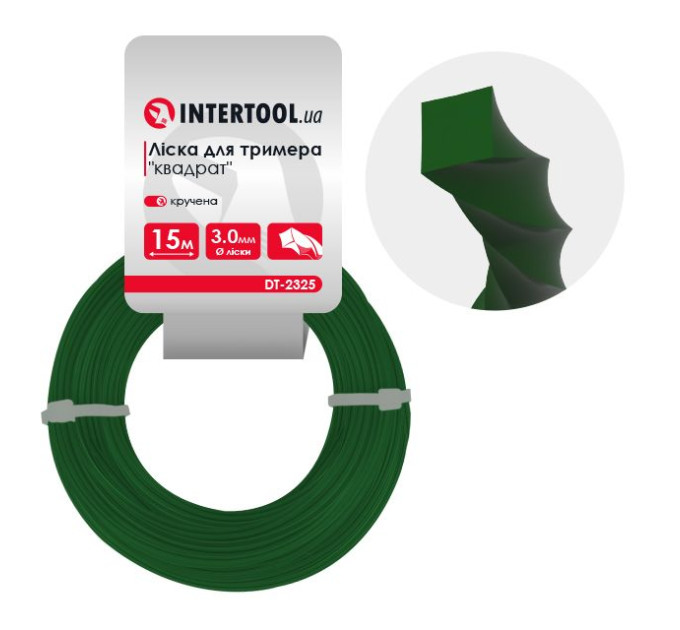 Лiска для тримера "квадрат" кручена, 3.0 мм x 15 м INTERTOOL DT-2325