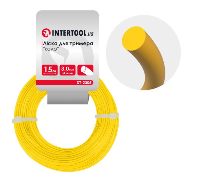 Лiска для тримера "коло", 3.0 мм x 15 м INTERTOOL DT-2305