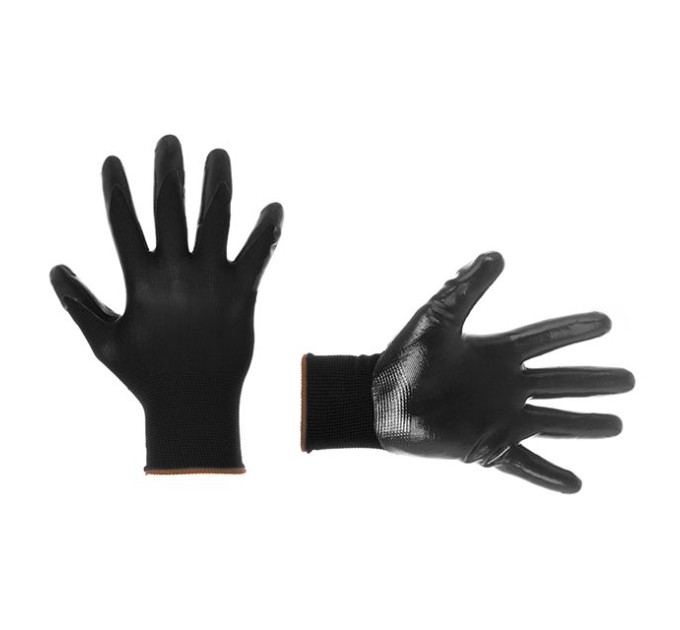 Рукавичка трикотажна, синтетична, чорного кольору, з нітриловим покриттям чорного кольору, 8" INTERTOOL SP-0101