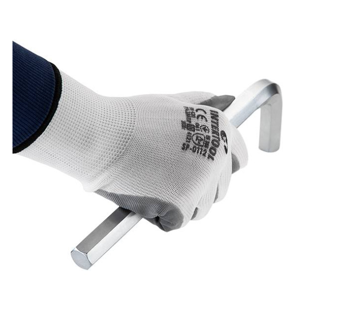 Рукавичка біла в'язана синтетична, покрита сірим нітрилом на долоні 10" INTERTOOL SP-0112