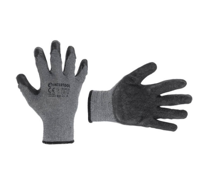 Рукавичка трикотажна, бавовняна, сіра, покрита чорним спіненим латексом, 10" INTERTOOL SP-0115