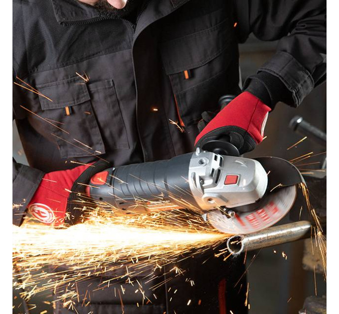 Рукавиці з мікрофібри з тканини, червона з чорними вставками спандексу. На долоні посилене неопренове покриття, вкрита нітрилом на липучці 10" INTERTOOL SP-0143