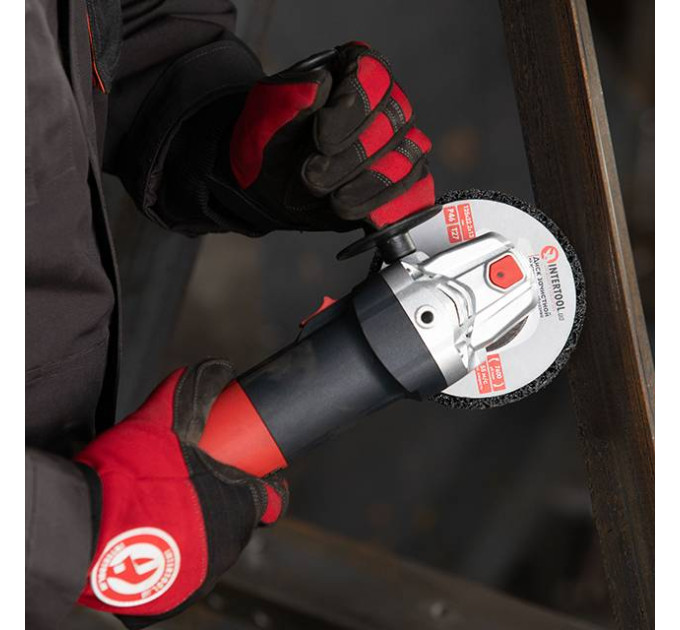 Рукавиці з мікрофібри з тканини, червона з чорними вставками спандексу. На долоні посилене неопренове покриття, вкрита нітрилом на липучці 10" INTERTOOL SP-0143