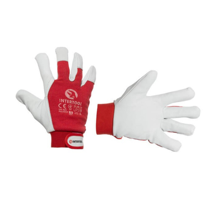 Рукавичка комбінована зі шкіри і тканини 10" еластичний манжет на липучці INTERTOOL SP-0012