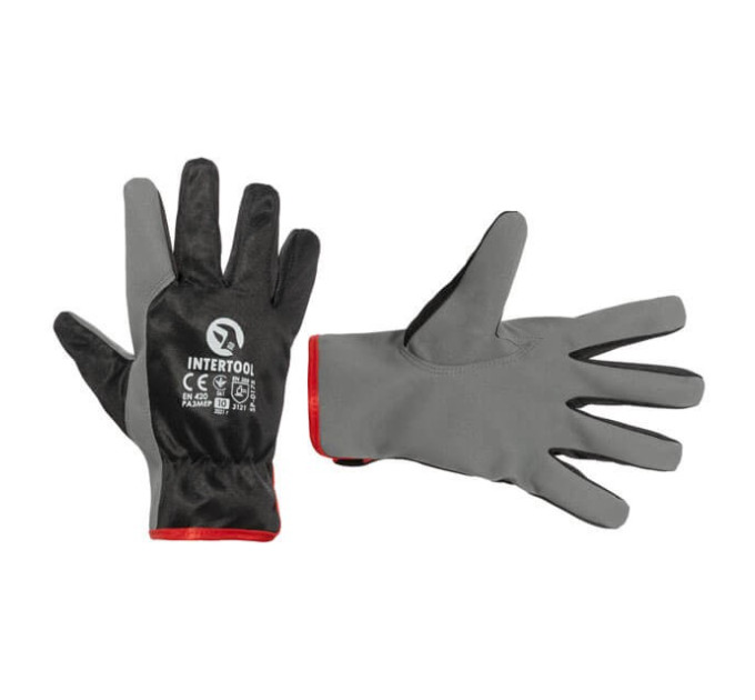 Рукавичка шкіряна комбінована з високоякісної еко-шкіри і поліестерової тканини 10" INTERTOOL SP-0175