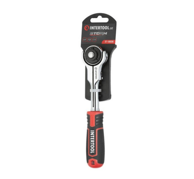 Рукоятка з храповим механізмом поворотна, 72 зуба 3/8", Cr-V STORM INTERTOOL ET-8008