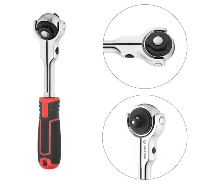 Рукоятка з храповим механізмом поворотна, 72 зуба 3/8", Cr-V STORM INTERTOOL ET-8008