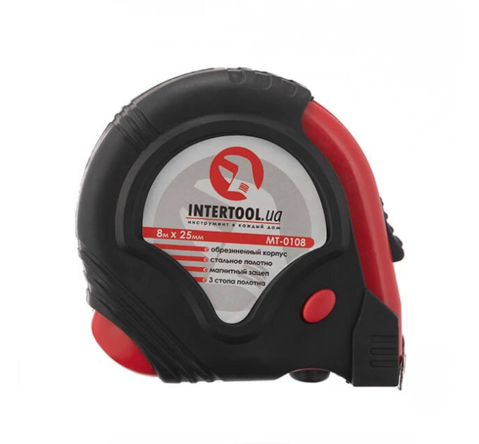 Рулетка з металевим полотном 8 м x 25 мм, три стопора полотна INTERTOOL MT-0108